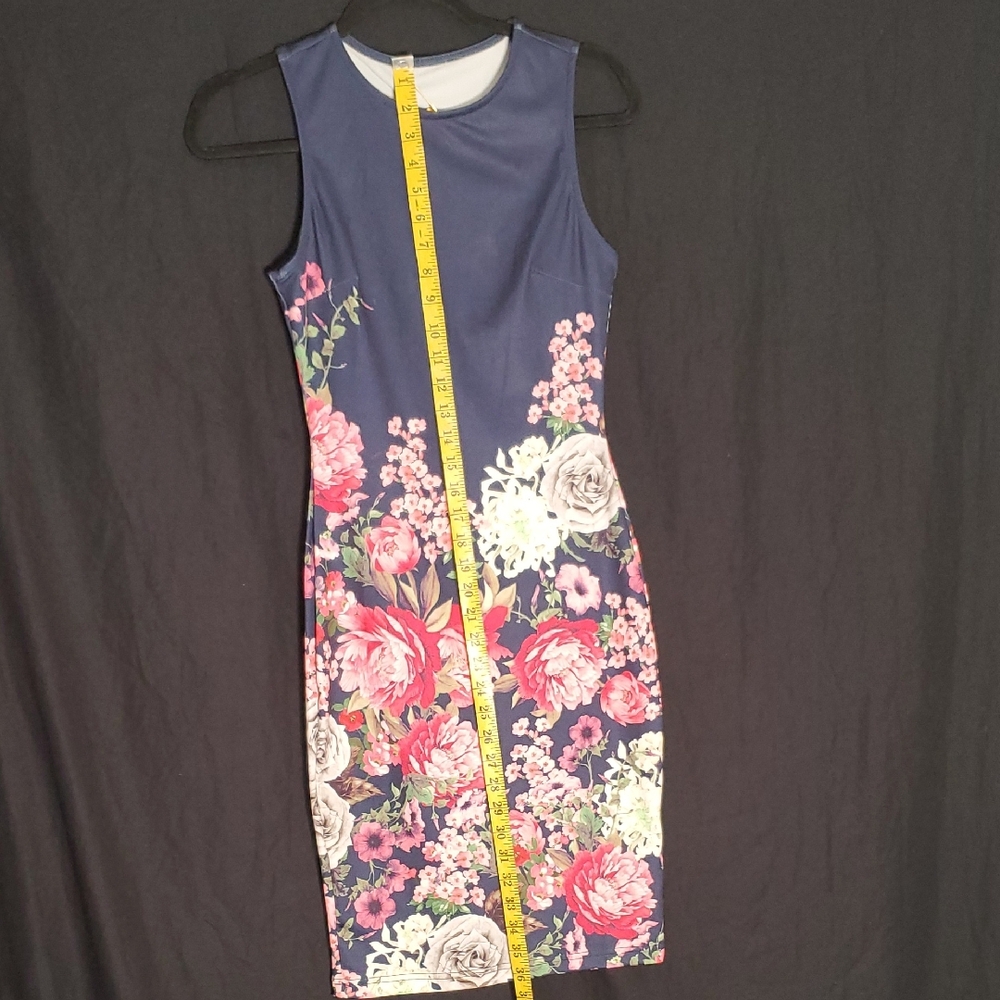 Floral Sleeveless Dress - Navy and Pink